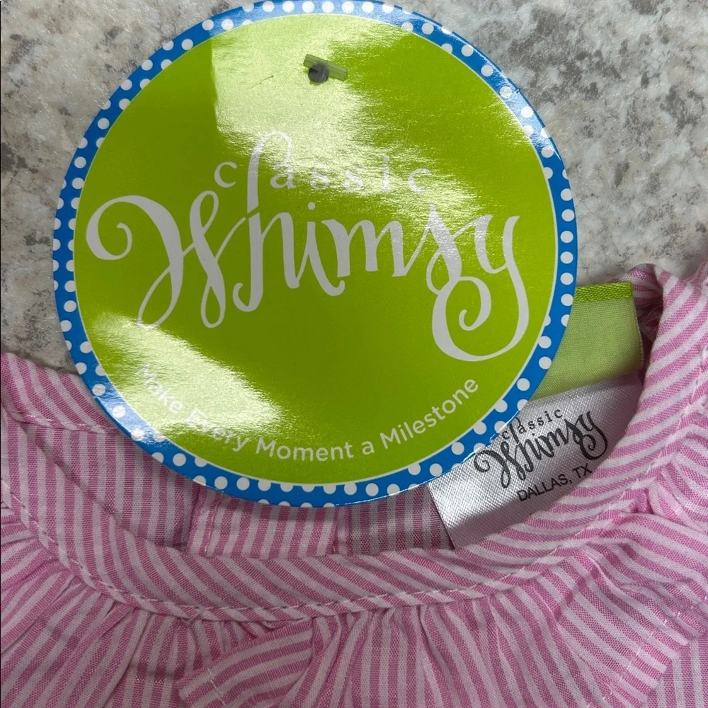 Classic Whimsy Pink Striped Dress with Bunny Appliques - Picture 2 of 4